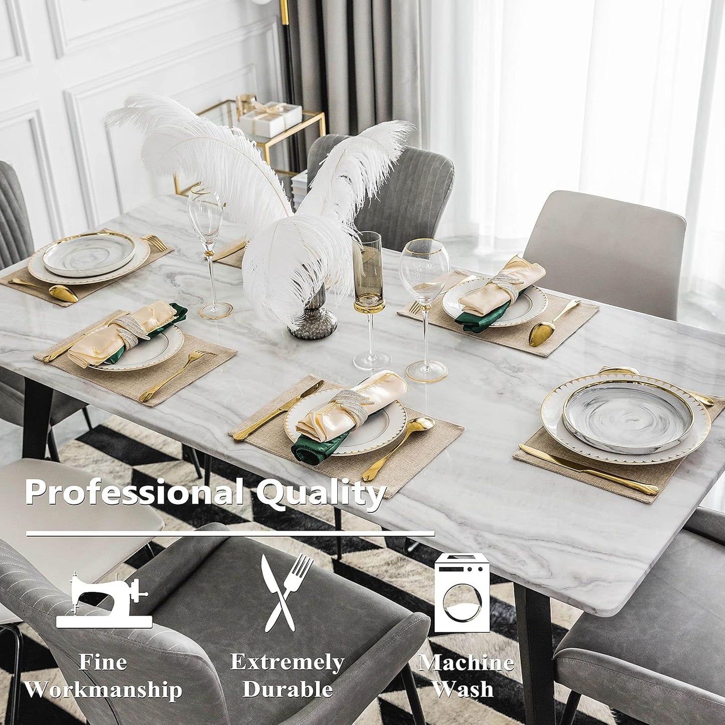 Home Brilliant Burlap Linen Placemats Set of 6 Plate Mats Heat Resistant Dining Table Cloth Placemats Washable Kitchen Table Mats for Holiday Dinner, 13x19 inch, Light Linen