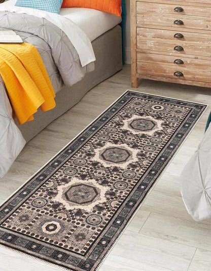 Keen Home Design 2x12 Rug - Machine Washable Runner Rug with Non-Slip Backing, Ideal for Hallway, Entryway, Kitchen, Laundry Room - Vintage, Easy Clean, Durable, Low Pile - (2'6" x 12')