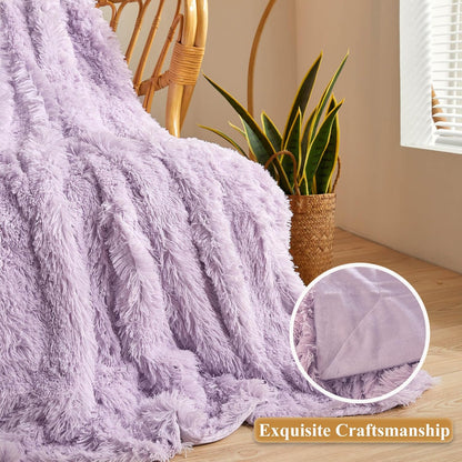 XeGe Luxury Faux Fur Throw, Light Purple Soft 50x60 Fluffy Blanket, Shaggy Plush Decorative Couch Throw, Cute Furry Fuzzy Office Lap Blanket for Bedroom Living Room Lavender