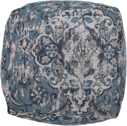 GDFStudio Boho Handmade Fabric Cube Pouf Ottoman Foot Stool - Bean Bag Floor Chair - Foot Rest Couch for Living Room Bedroom,Blue,16"" x 16"" x 16"", Conch,blue, 313832N