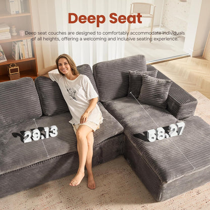ovios 105” Modular Sectional Sofa with Thicken Seat Cushion, Cloud Couch with Deep Seat, Modern L-Shape Sofas Couches with Chaise,Upholstered Couches for Living Room Bedroom,Grey