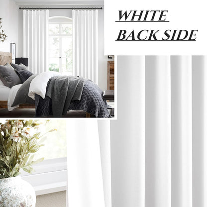 Bright White Heat Blocking Textured Pinch Pleated Cafe Short Curtains 45 Inch Length,Blackout Drapes Flax Linen 2 Panels Set Bathroom/Basement/Kitchen Curtain for 42 Inch Small Half Window (40"Wx45"L)