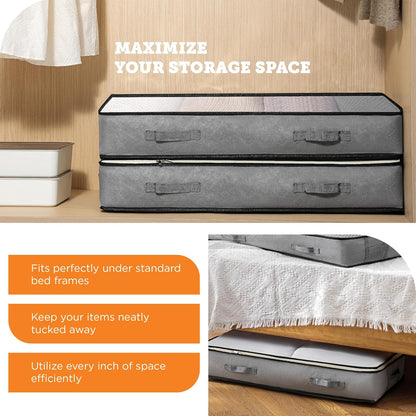 storageLAB Under Bed Storage Containers - Foldable Closet Organizer with Clear Top, Sturdy Handles - 7L Capacity Storage Box for Clothing, Comforter, Blanket, and Shoe - 2 Pack, Soft-Sided, Gray
