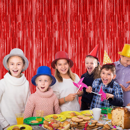 2 Pack Red Tinsel Backdrop, 3.28 FT x 7.05 FT Fringe Curtains, Red Foil Tinsel Party Streamer Backdrop Curtains, Wedding Photo Backdrop Party Decorations for Wedding Anniversaries