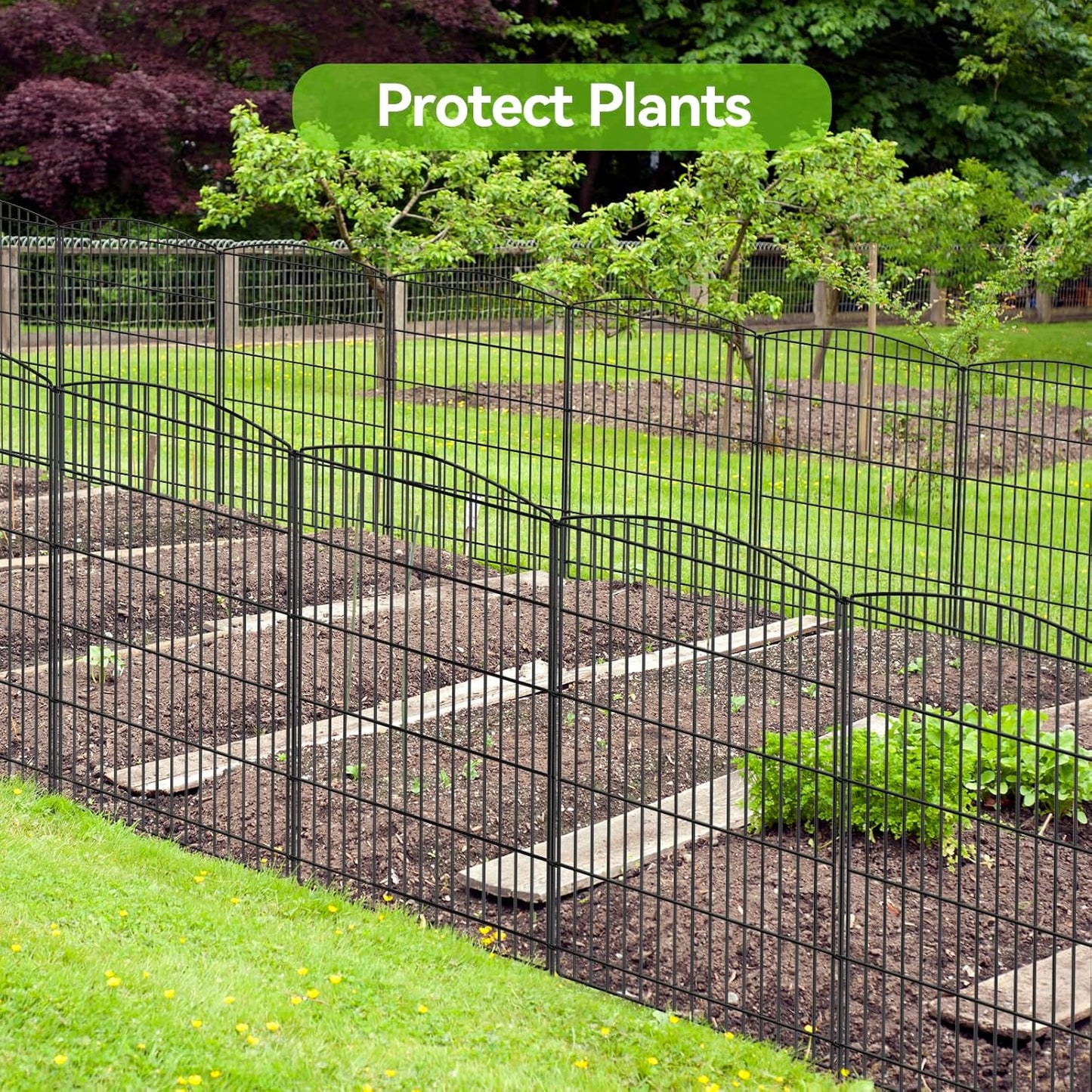 INJOPEXI Decorative Garden Fence 6 Panels 13ft (L)×36in (H) Animal Barrier Fences with 6 Panels Rustproof Metal Wire No Dig Rabbit Fencing Dog Fence for Outdoor Backyard Patio - Without Fence Gate