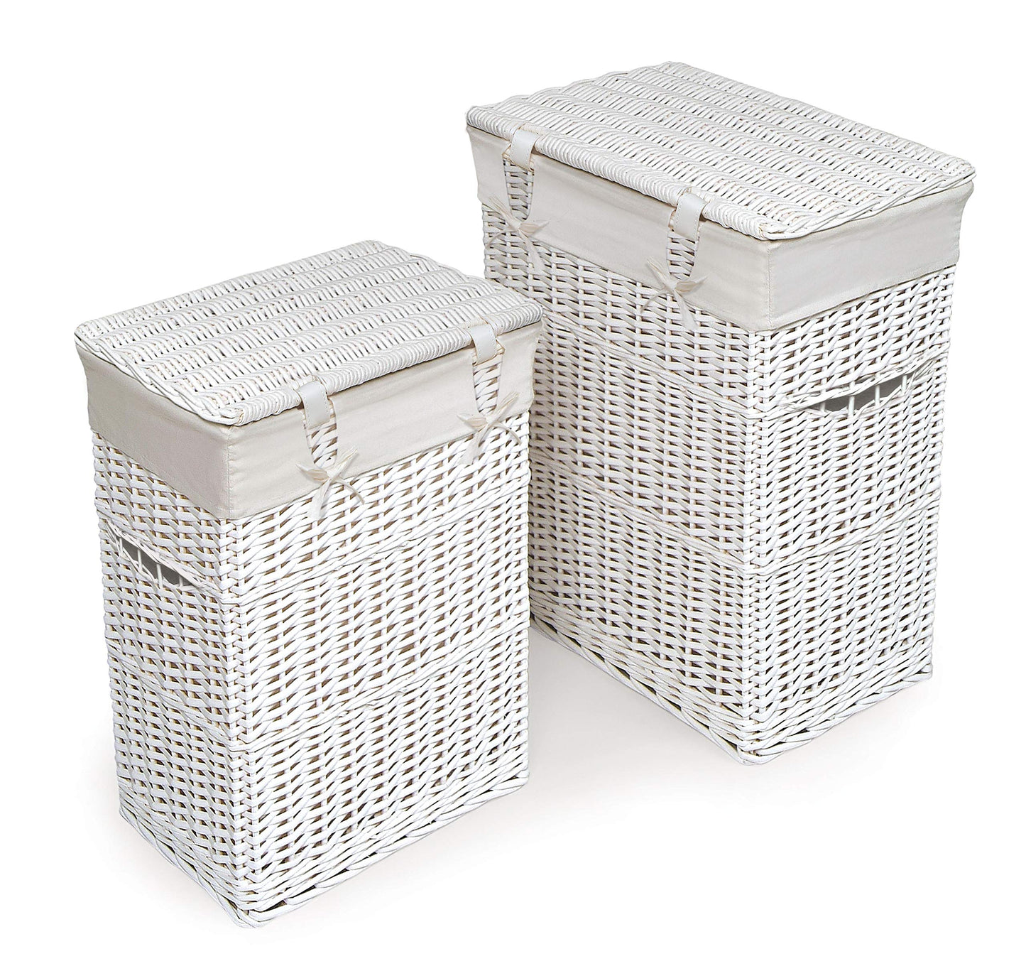 Badger Basket Wicker Nursery Laundry Hampers Set of 2 with Lids and Washable Liners – Large Durable
