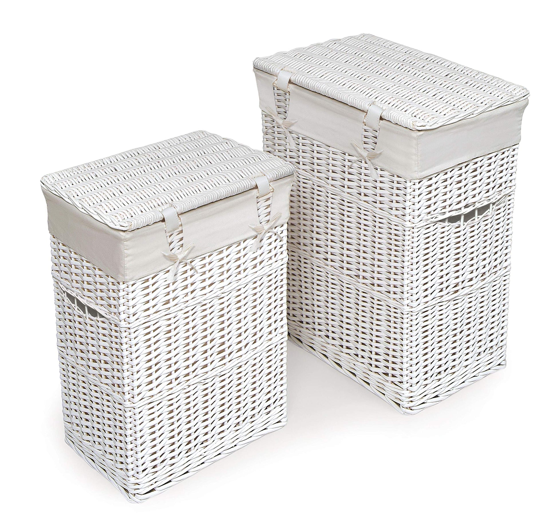 Badger Basket Wicker Nursery Laundry Hampers Set of 2 with Lids and Washable Liners – Large Durable