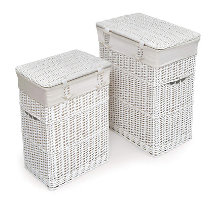 Badger Basket Wicker Nursery Laundry Hampers Set of 2 with Lids and Washable Liners – Large Durable