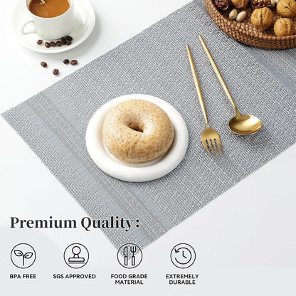 Leetaltree Lunar Grey Placemats Set of 4 - Heat Resistant Non-Slip Place mats for Dining Table, Washable Durable PVC Vinyl Woven Table Mats（Lunar Grey, 4）