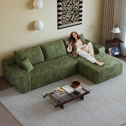 108" Sectional Couches for Living Room Modern Modular Sofa with L-Shape Couchs Upholstered Boneless Couch Deep Seat Sectional Couch with Chaise (Green, Right Facing Chaise+2Seaters)