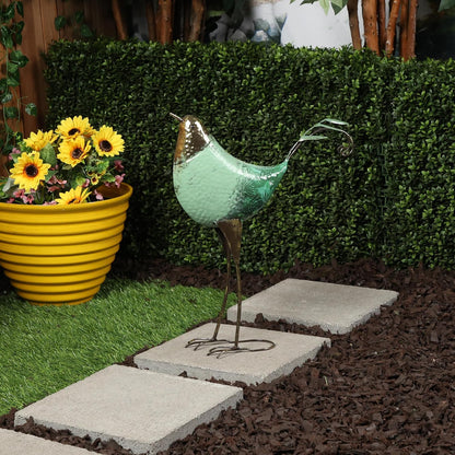 Alpine Corporation MCC704 Chin-Up Metal Bird Outdoor Décor Statue, Whimsical Animal Décor for Patio & Garden, 20" H, Green