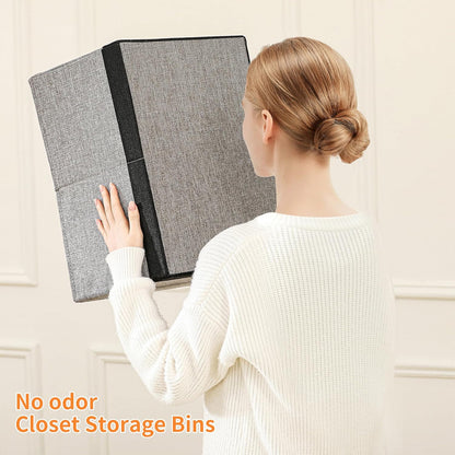 Linen Folding Storage Bins, 3 Pack Large Storage Baskets, Washable, Clothing Storage Bins with Handle, Closet Organizer for Storage Sweater,Sheets (gray black, 18½"x11"x8½")