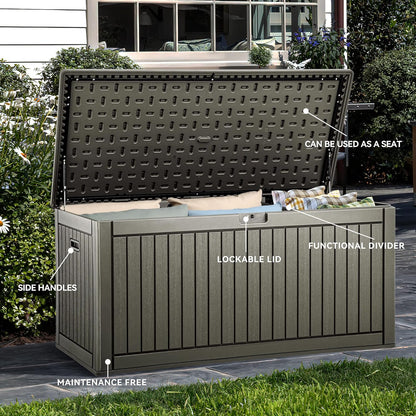 YITAHOME 260 Gallon Extra Large Deck Box, Double-Wall Resin Outdoor Storage Box with Flexible Divider for Patio Cushions Garden Tools, 1000lbs Load Capacity, Lockable & Waterproof (Light Brown)