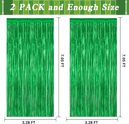 12 Pack Party Decorations, 3.28 FT x 7.05 FT Green Streamer, Metallic Birthday Backdrop Foil Fringe Curtains Green Tinsel, Party Supplies Photo Booth Props Door Wall Indoor Decor