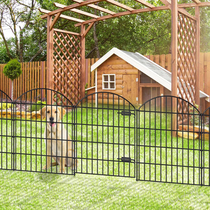 Metal Garden Fence with Gate 36in (H) x 11.7ft (L), 1 Gate+ 4 Panels Dog Fence Border Fence Animal Barrier, No Dig Garden Fencing for Yard Flower Bed Lawn Patio Outdoor, ECG3505, Black