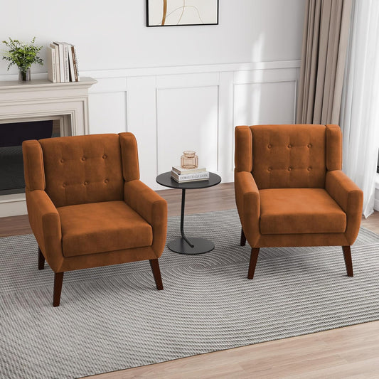 UIXE Accent Chairs Set of 2, Velvet Upholstered Armchair for Living Room, Modern Club Arm Chairs
