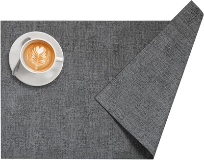 DOLOPL Placemats Set of 8, Reversible Wipeable & Heat Resistant Place Mats, Modern Faux Leather Table Mats for Kitchen, Neutral Waterproof Tablemats for Dining Table Decor, Wedding, Party(Charcoal)