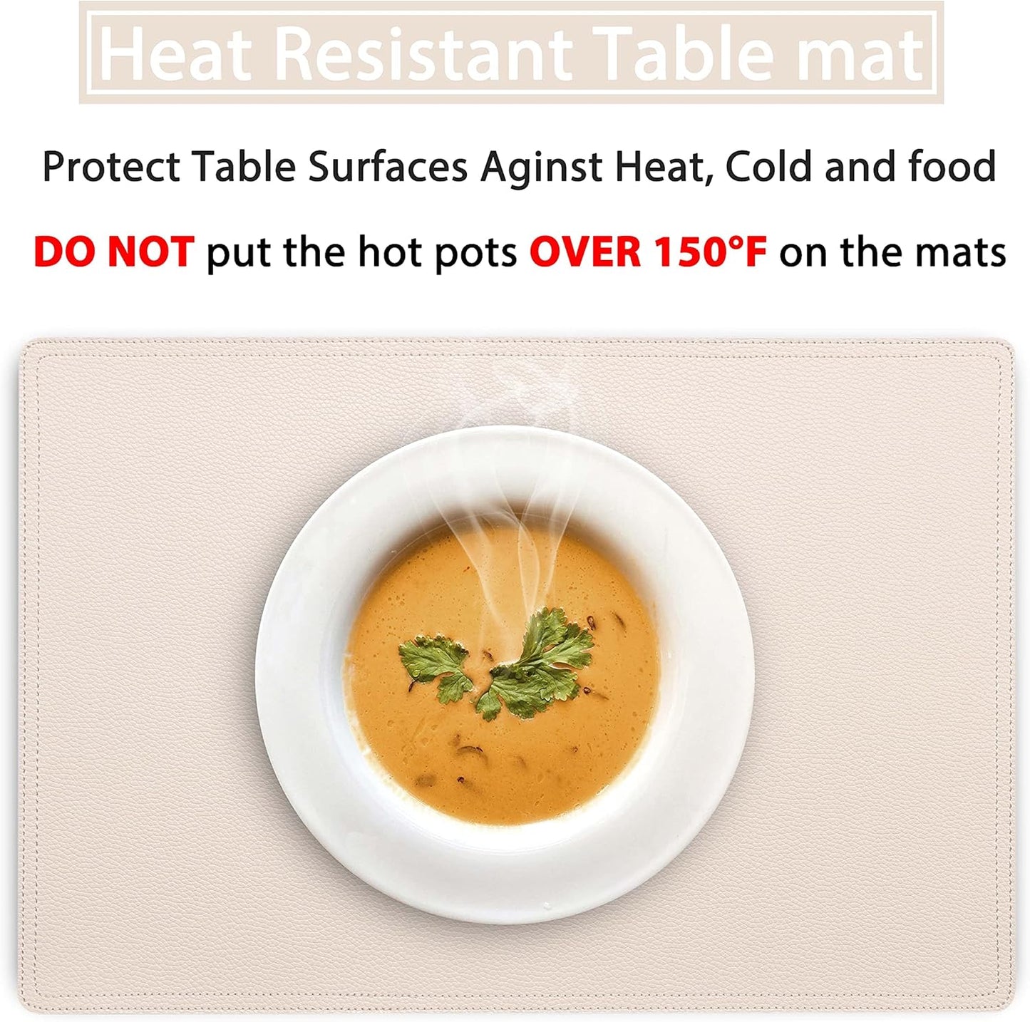 Set of 4 Faux Leather Placemats, PU Table Mats, Waterproof, Stain Resistant, Heat Resistant, Non-Slip Easy to Clean for Kitchen Dining Table,Conference Table C Beige Rectangle