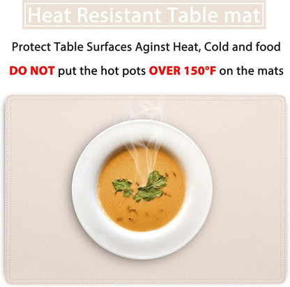 Set of 6 Faux Leather Placemats, PU Table Mats, Waterproof, Stain Resistant, Heat Resistant, Non-Slip Easy to Clean for Kitchen Dining Table,Conference Table, Beige