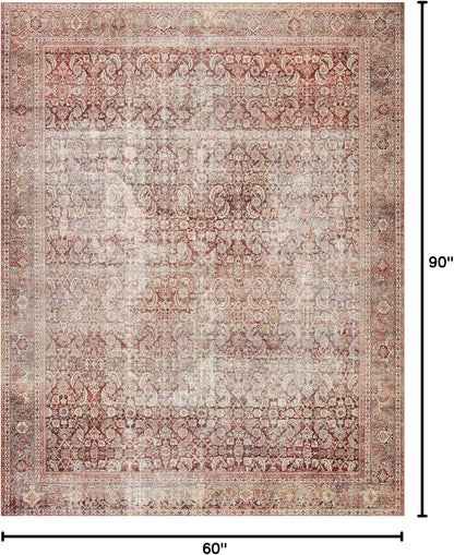 Loloi Layla Collection LAY-11 Cinnamon/Sage 5'-0" x 7'-6" .13" Thick Area Rug, Soft, Durable, Vintage Inspired, Distressed, Low Pile, Non-Shedding, Easy Clean, Printed, Living Room Rug