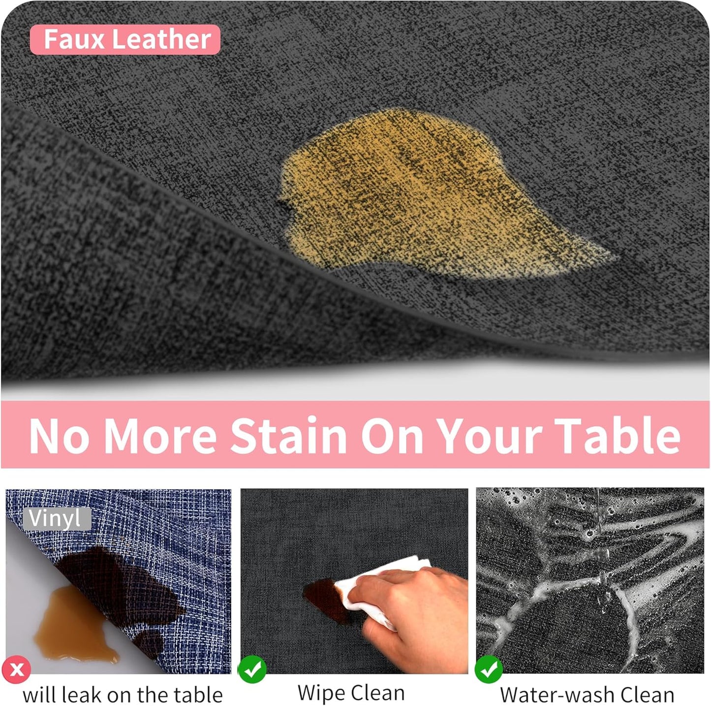 Maxpearl Faux Leather Placemats Set of 4, Waterproof - Wipe Clean - Heat Resistant - Anti Slip Dining Table Place Mats, Suitable for Indoor & Outdoor Use, 17’’×12’’, Black