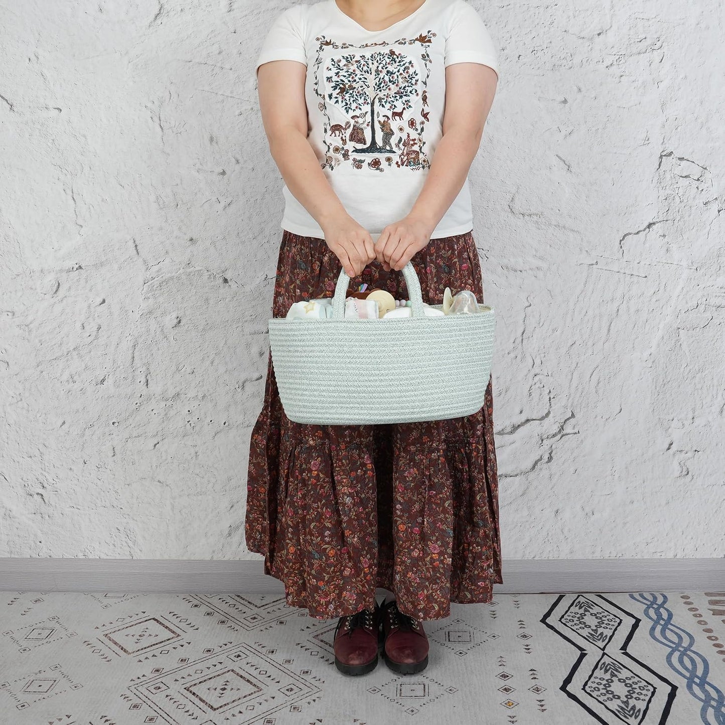 Diaper Caddy Organizer Cotton Rope Baby Basket Nursery Storage and Portable Tote Bag for Car Ideal Baby Shower Gifts and Registry Must-Have for Newborn Essentials light green