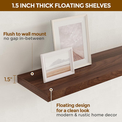 55 Inch Floating Shelves Set of 2, Rustic 55 x 9 Floating Shelf for Wall, 9 Inch Deep Wall Shelves Invisible Bracket, Large Deep Shelving for Bedroom, Kicten, Living Room, Walnut Color