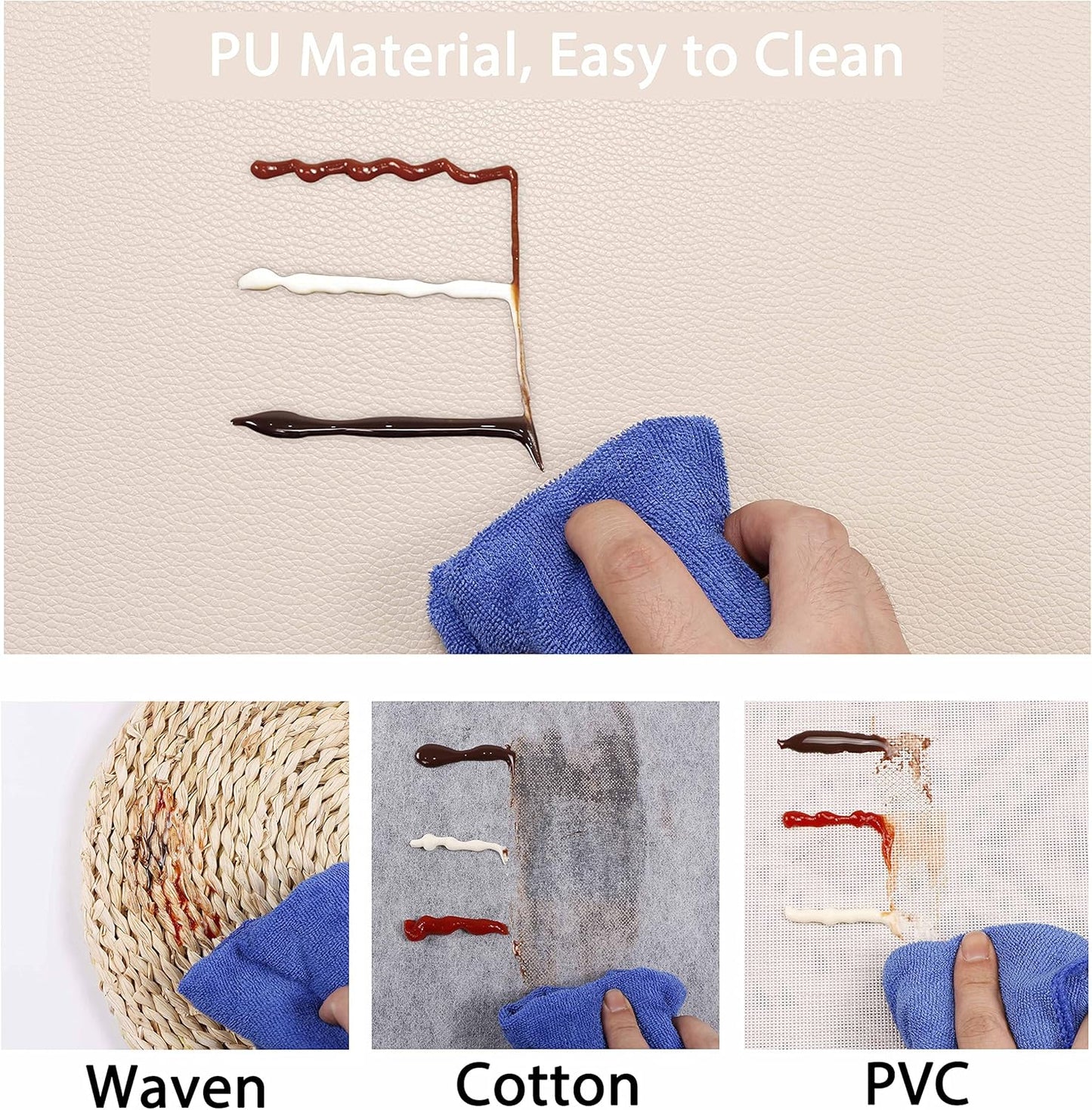 Set of 8 Faux Leather Placemats, PU Table Mats, Waterproof, Stain Resistant, Heat Resistant, Non-Slip Easy to Clean for Kitchen Dining Table,Conference Table, Beige