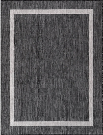 Bordered Outdoor Rug 9x12 Washable Outside Carpet for Indoor Patio Porch Waterproof Easy Cleaning Non Shedding Area Rugs Gray 9 x 12