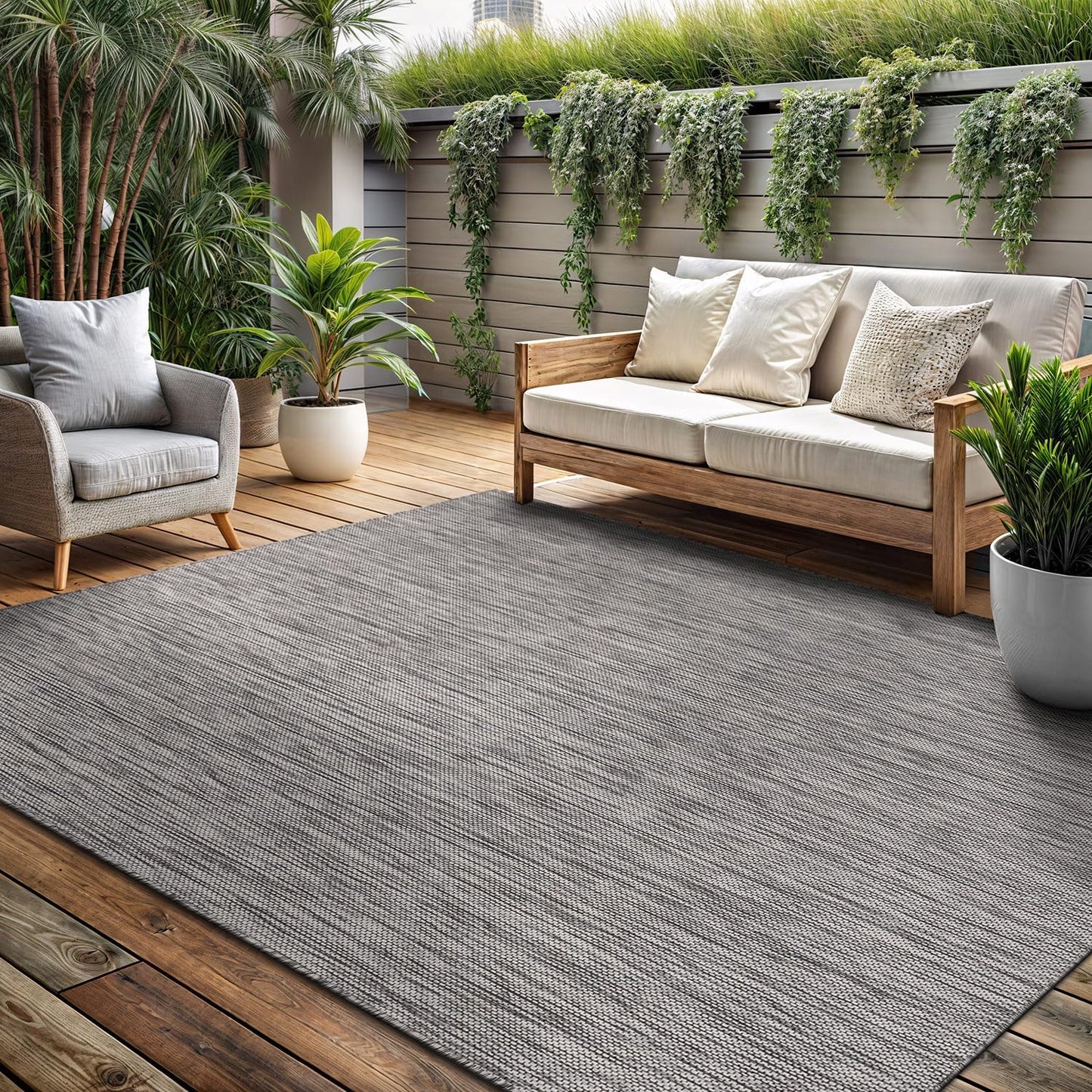 Washable Indoor Outdoor Rug 8x10 Weather Resistant Area Rugs Modern Solid for Porch Deck Balcony Backyard Patio Outside Carpet (8 X 10 Silver Grey)