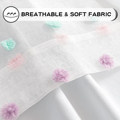 MYSKY HOME Total Blackout Curtains for Kids Bedroom 84 Inch Long 100% Light Blocking Curtains for Living Room 2 Panels Room Darkening Grommet Double Layer Drapes with Rainbow Pom Pom Sheer 52W x 84L