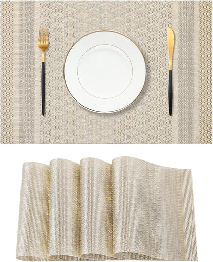 Leetaltree Stardust Yellow Placemats Set of 4 - Heat Resistant Non-Slip Place mats for Dining Table, Washable Durable PVC Vinyl Woven Table Mats（Stardust Yellow, 4）
