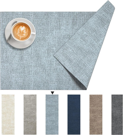 DOLOPL Placemats Set of 4, Reversible Wipeable & Heat Resistant Place Mats, Modern Faux Leather Table Mats for Kitchen, Neutral Waterproof Tablemats for Dining Table Decor, Wedding, Party(Dusty Blue)