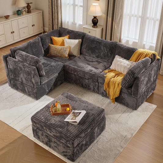 ovios Sectional Sofa Couch with L-Shape Chaise Sofa Bed, Comfy Modular Cloud Couches with Deep