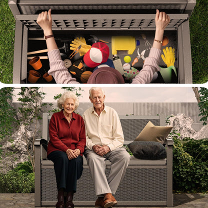 DRATO 75 Gallon Storage Bench Deck Box Outdoor Indoor,Lockable Durable All-Weather Seating with Hidden Storage,Deck Storage for Garden, Pool, Patio,Gray