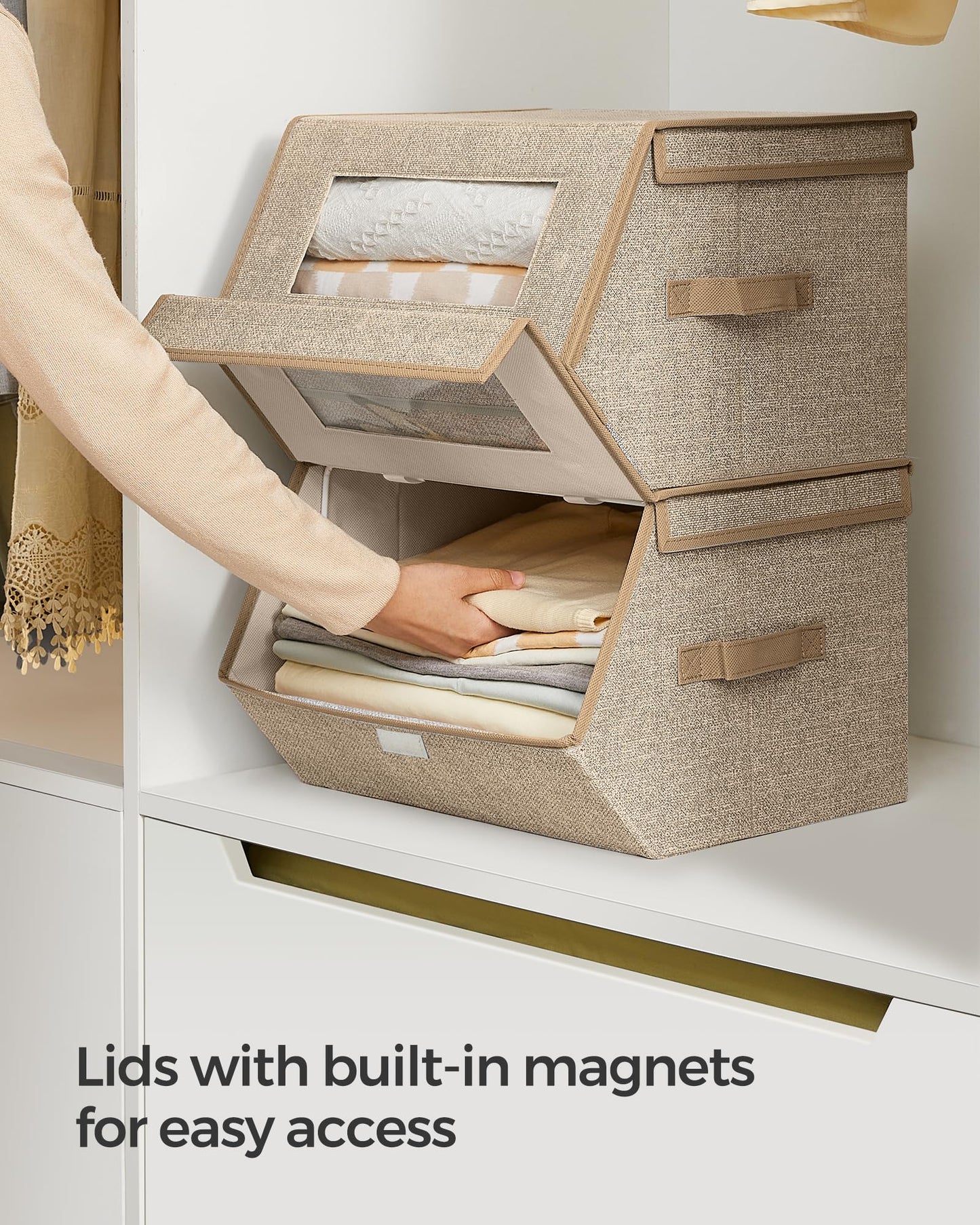 SONGMICS Stackable Storage Bins, Set of 2, with Lids and Front Windows