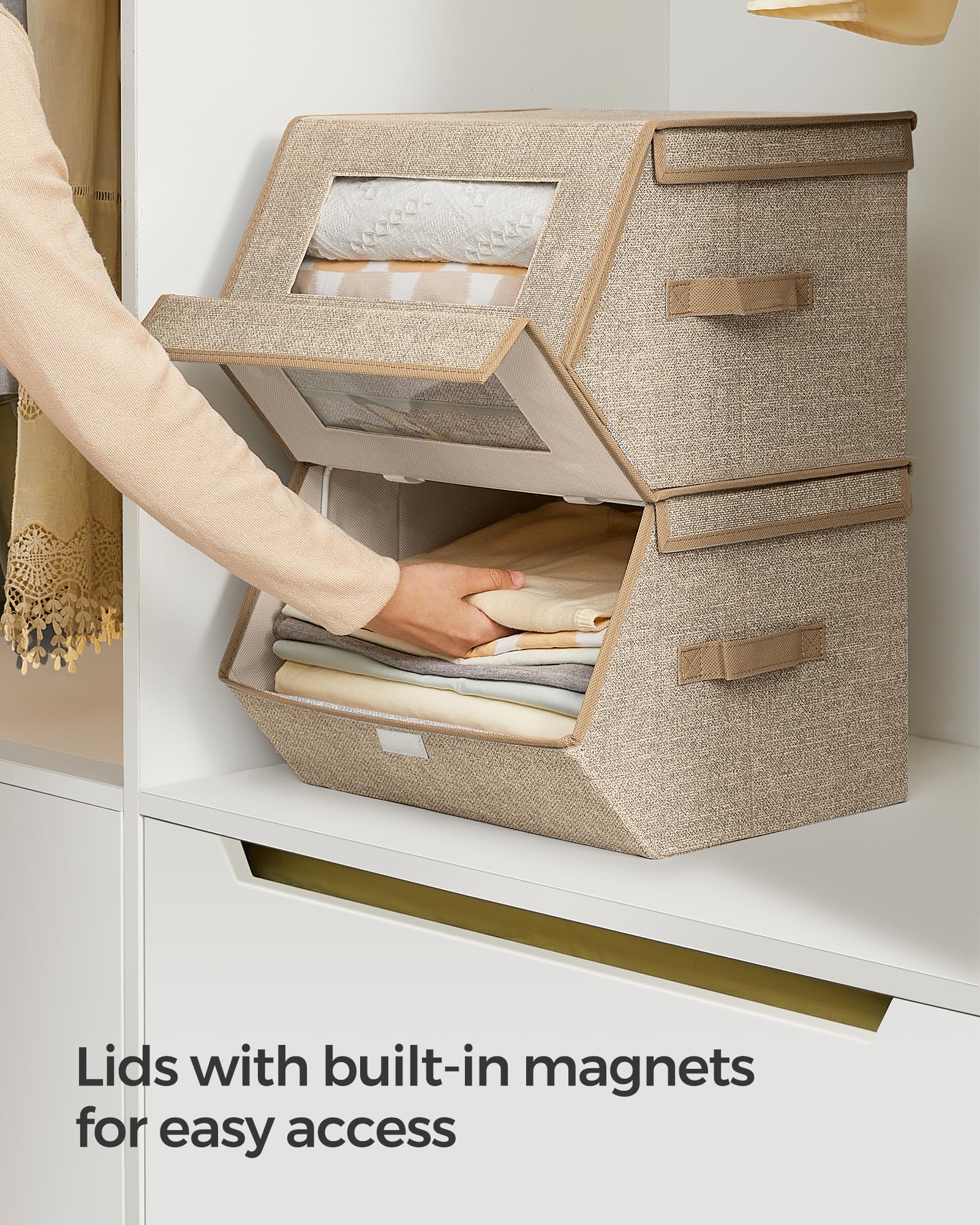 SONGMICS Stackable Storage Bins, Set of 2, with Lids and Front Windows