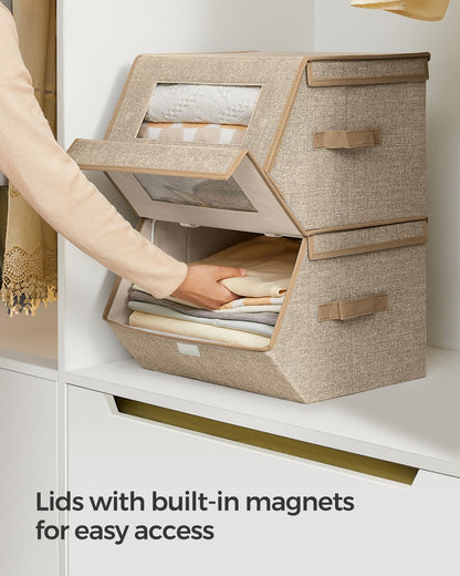 SONGMICS Stackable Storage Bins, Set of 2, with Lids and Front Windows