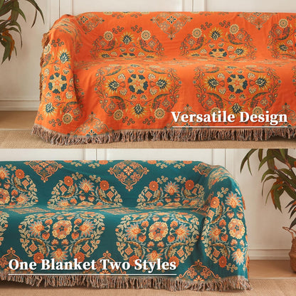 Colorful Throw Blanket 80"x90" Pure Cotton Luxury Throw Rustic Quilt Floral Pattern Home Decor Orange Blanket Lightweight Picnic Blanket(80"x90",04-Garland)