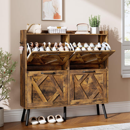 Nicetree Shoe Cabinet Storage for Entryway, Freestanding Shoe Storage Cabinet, Farmhouse Narrow