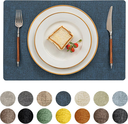 Romanstile Vinyl Placemats Set of 4-12 X 18 Inch - Heat Resistant Place Mats 100% Waterproof Oilproof Wipeable Reversible Faux Leather Table Mats for Kitchen/Dining/Party/Outdoor, Navy Blue