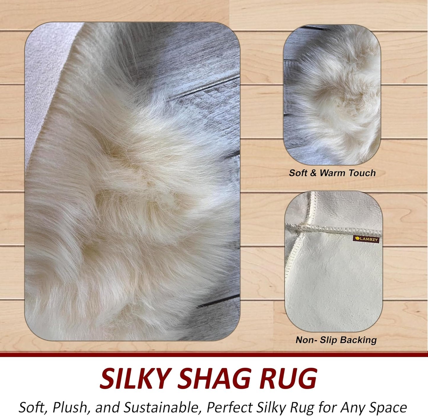 LAMBZY Faux Sheepskin Hypoallergenic Free Shape Silky Shag Rug, Luxury Shaggy Plush Carpet for Bedrooms Rugs Living Room Kids Rooms Sofa Floor, Duo Decto 12 Pelts 6'x12' Cream