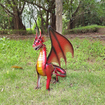 Decorative Red Dragon Figurine, Crackle The Dragon Statue, Patio Garden Porch Courtyard Decor