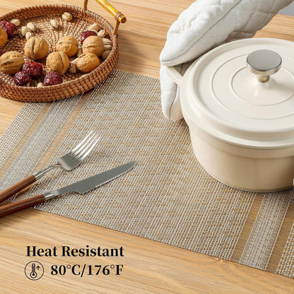 Leetaltree Stardust Yellow Placemats Set of 6 - Heat Resistant Non-Slip Place mats for Dining Table, Washable Durable PVC Vinyl Woven Table Mats（Stardust Yellow, 6）