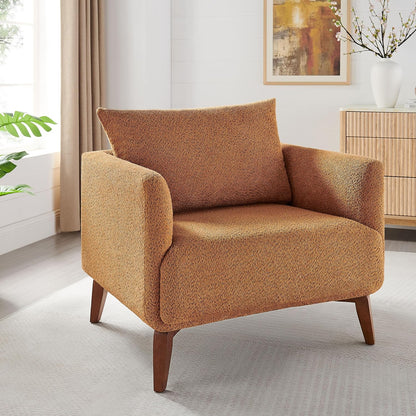 Oversized Accent Chair Modern Boucle Armchair for Living Room- 37" Wide Accent Chair with Solid Wood Legs, Curry Upholstered Lounge Chair for Bedroom & Office, Cozy Reading Chair (Easy Assembly)