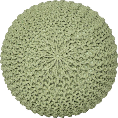 REDEARTH Round Pouf Foot Stool Ottoman - Cotton Knitted Cord Boho Pouffe - Cable Poof Filled Footrest Stuffed for Living Room - Nursery - Bedroom - Patio - Lounge (19.5"x19.5"x14") - Kiwi