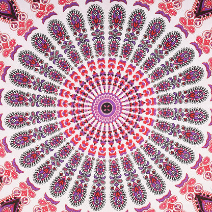 Bless International Handmade Indian hippie Bohemian Psychedelic Peacock Mandala Wall hanging College Dorm Beach Throws Table Cloth Bedding Tapestry (Pink Blue, Queen(84x90Inches)(215x230Cms))