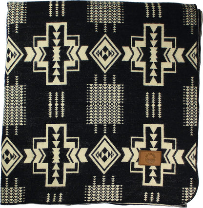 Inca Aztec Throw, Queen, King Blanket | Southwest Indian Navajo Boho Style | Native Cover for Camping, Bedding, Couch, Vanlife | Faux Alpaca, Lightweight, Hypoallergenic (Obsidian Black, Throw)