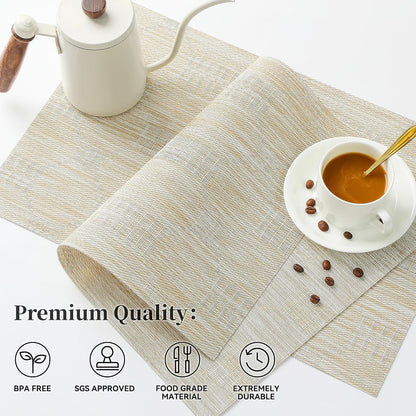Leetaltree Wheat Placemats Set of 8 - Heat Resistant Non-Slip Place mats for Dining Table, Washable Durable PVC Vinyl Woven Table Mats（Wheat, 8）