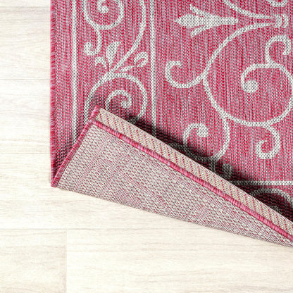 JONATHAN Y Vintage Filigree Indoor Outdoor Round Area Rug 5 Ft Fuchsia/Light Gray, Charleston Textured Weave for Backyard, Patio, Porch, Easy-Cleaning, Pet-Friendly, Non-Shedding (SMB106J-5R)